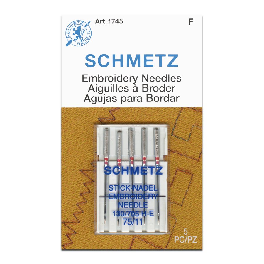 Schmetz Embroidery Machine Needles-Sizes 11/75 (3) & 14/90 (2)